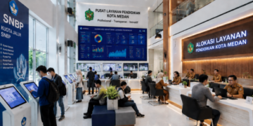 Dashboard interaktif Kuota Jalur SNBP yang menampilkan alur alokasi kursi real-time untuk mendukung efisiensi pendaftaran kota Medan.