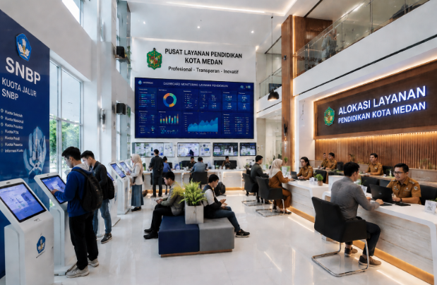 Dashboard interaktif Kuota Jalur SNBP yang menampilkan alur alokasi kursi real-time untuk mendukung efisiensi pendaftaran kota Medan.