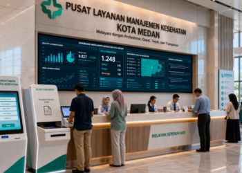 Dashboard interaktif Legalitas Fasilitas Kesehatan Medan yang menampilkan sistem pemantauan data medis real-time untuk mendukung efisiensi fasilitas kesehatan kota Medan