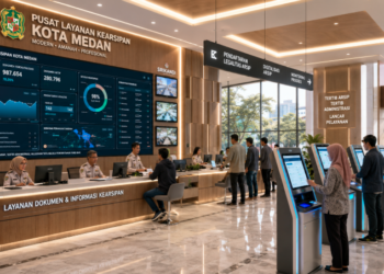 Dashboard interaktif Legalitas Kelola Arsip Medan yang menampilkan sistem pemantauan data dokumen real-time untuk mendukung efisiensi kearsipan kota Medan