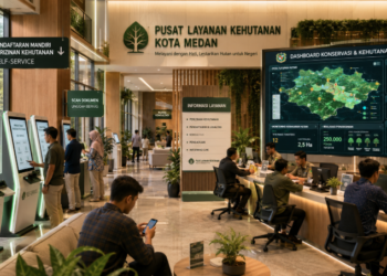 Dashboard interaktif Legalitas Kelola Kehutanan Medan yang menampilkan sistem pemantauan data konservasi real-time untuk mendukung efisiensi kehutanan kota Medan