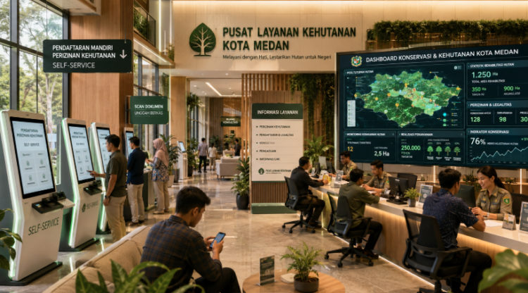 Dashboard interaktif Legalitas Kelola Kehutanan Medan yang menampilkan sistem pemantauan data konservasi real-time untuk mendukung efisiensi kehutanan kota Medan