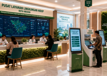 Dashboard interaktif Legalitas Kelola Lingkungan Medan yang menampilkan sistem pemantauan data amdal real-time untuk mendukung efisiensi lingkungan kota Medan