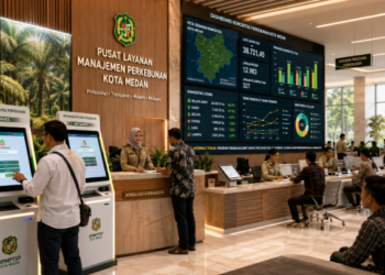 Dashboard interaktif Legalitas Kelola Perkebunan Medan yang menampilkan sistem pemantauan data komoditas real-time untuk mendukung efisiensi perkebunan kota Medan