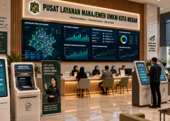 Dashboard interaktif Legalitas Kelola UMKM Medan yang menampilkan sistem pemantauan data ekonomi real-time untuk mendukung efisiensi umkm kota Medan
