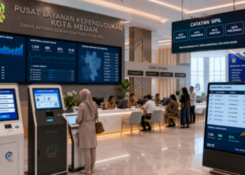 Dashboard interaktif Legalitas Kependudukan Medan yang menampilkan sistem pemantauan data sipil real-time untuk mendukung efisiensi kependudukan kota Medan