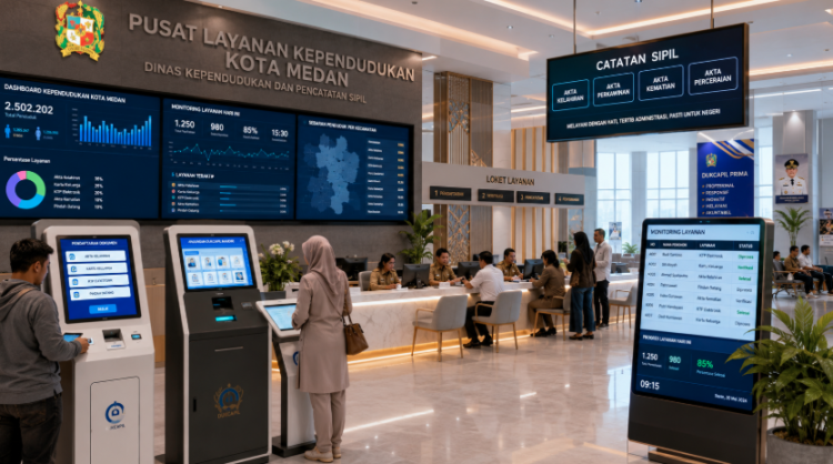 Dashboard interaktif Legalitas Kependudukan Medan yang menampilkan sistem pemantauan data sipil real-time untuk mendukung efisiensi kependudukan kota Medan