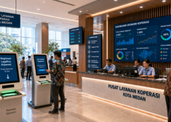 Dashboard interaktif Legalitas Koperasi Medan yang menampilkan sistem pemantauan data ekonomi real-time untuk mendukung efisiensi koperasi kota Medan