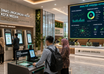 Dashboard interaktif Legalitas Lingkungan Medan yang menampilkan sistem pemantauan data ekologi real-time untuk mendukung efisiensi lingkungan kota Medan