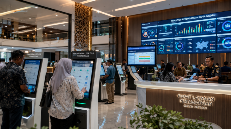 Dashboard interaktif Legalitas Perdagangan Medan yang menampilkan sistem pemantauan data niaga real-time untuk mendukung efisiensi perdagangan kota Medan