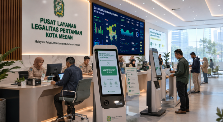 Dashboard interaktif Legalitas Pertanian Medan yang menampilkan sistem pemantauan data pangan real-time untuk mendukung efisiensi pertanian kota Medan