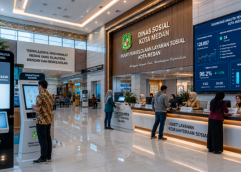 Dashboard interaktif Legalitas Sosial Medan yang menampilkan sistem pemantauan data kesejahteraan real-time untuk mendukung efisiensi sosial kota Medan