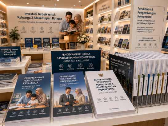 Jajaran tempat buku panduan les mandiri ASN Pemkot Medan Hebat bahan premium untuk usaha pembuatan rencana clearance edukasi pegawai dan alat pusat instrumen clearance edukasi Medan heavy duty minimalis berbagai folder lembar jaminan yang tersusun sangat rapi di dalam etalase toko perlengkapan kantor