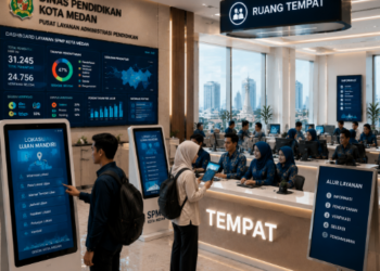 Dashboard interaktif Lokasi Ujian Mandiri yang menampilkan alur penentuan tempat tes real-time untuk mendukung efisiensi pendaftaran kota Medan.
