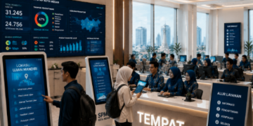 Dashboard interaktif Lokasi Ujian Mandiri yang menampilkan alur penentuan tempat tes real-time untuk mendukung efisiensi pendaftaran kota Medan.