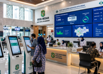 Dashboard interaktif Manajemen Fasilitas Kesehatan Medan yang menampilkan sistem pemantauan data medis real-time untuk mendukung efisiensi kesehatan kota Medan