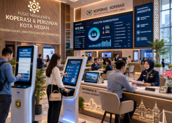 Dashboard interaktif Manajemen Izin Koperasi Medan yang menampilkan sistem pemantauan data keanggotaan real-time untuk mendukung efisiensi koperasi kota Medan