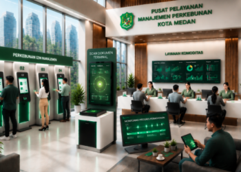 Dashboard interaktif Manajemen Izin Perkebunan Medan yang menampilkan sistem pemantauan data komoditas real-time untuk mendukung efisiensi perkebunan kota Medan