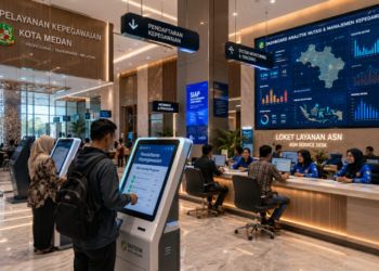 Dashboard interaktif Manajemen Kepegawaian Medan yang menampilkan sistem pemantauan data ASN real-time untuk mendukung efisiensi kepegawaian kota Medan
