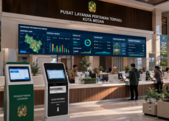 Dashboard interaktif Manajemen Lahan Pertanian Medan yang menampilkan sistem pemantauan data pangan real-time untuk mendukung efisiensi pertanian kota Medan