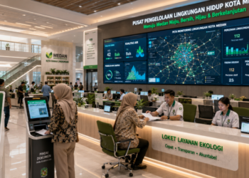 Dashboard interaktif Manajemen Lingkungan Hidup Medan yang menampilkan sistem pemantauan data ekologi real-time untuk mendukung efisiensi lingkungan kota Medan