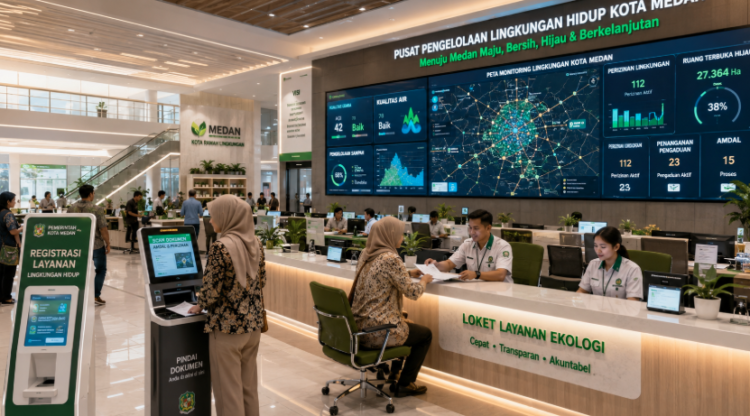 Dashboard interaktif Manajemen Lingkungan Hidup Medan yang menampilkan sistem pemantauan data ekologi real-time untuk mendukung efisiensi lingkungan kota Medan