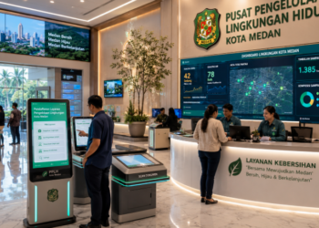 Dashboard interaktif Manajemen Lingkungan Medan yang menampilkan sistem pemantauan data ekologi real-time untuk mendukung efisiensi lingkungan kota Medan