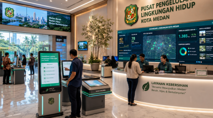 Dashboard interaktif Manajemen Lingkungan Medan yang menampilkan sistem pemantauan data ekologi real-time untuk mendukung efisiensi lingkungan kota Medan