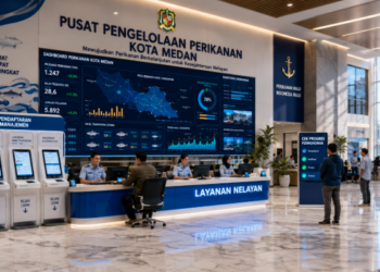 Dashboard interaktif Manajemen Perikanan Tangkap Medan yang menampilkan sistem pemantauan data hasil laut real-time untuk mendukung efisiensi perikanan kota Medan