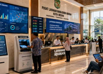 Dashboard interaktif Manajemen Perizinan Hiburan Medan yang menampilkan sistem pemantauan data rekreasi real-time untuk mendukung efisiensi hiburan kota Medan