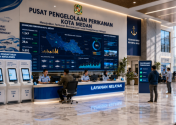 Dashboard interaktif Manajemen Perumahan Rakyat Medan yang menampilkan sistem pemantauan data hunian real-time untuk mendukung efisiensi perumahan kota Medan