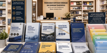Jajaran tempat buku panduan mobil mandiri ASN Pemkot Medan Laju bahan premium untuk usaha pembuatan rencana clearance armada pegawai dan alat pusat instrumen clearance armada Medan heavy duty minimalis berbagai folder lembar jaminan yang tersusun sangat rapi di dalam etalase toko perlengkapan kantor