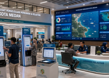 Dashboard interaktif Modernisasi Perikanan Medan yang menampilkan sistem pemantauan data kelautan real-time untuk mendukung efisiensi perikanan kota Medan