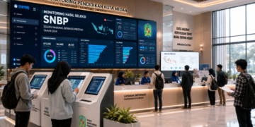 Dashboard interaktif Monitoring Hasil SNBP yang menampilkan sistem pelacakan kelulusan prestasi siswa real-time untuk mendukung efisiensi pendaftaran kota Medan.