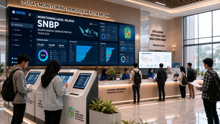 Dashboard interaktif Monitoring Hasil SNBP yang menampilkan sistem pelacakan kelulusan prestasi siswa real-time untuk mendukung efisiensi pendaftaran kota Medan.
