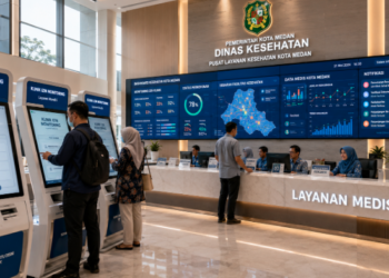 Dashboard interaktif Monitoring Izin Klinik Medan yang menampilkan sistem pemantauan data fasilitas real-time untuk mendukung efisiensi kesehatan kota Medan