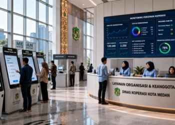 Dashboard interaktif Monitoring Izin Koperasi Medan yang menampilkan sistem pemantauan data keanggotaan real-time untuk mendukung efisiensi koperasi kota Medan