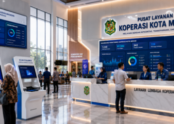 Dashboard interaktif Monitoring Koperasi Medan yang menampilkan sistem pemantauan data lembaga real-time untuk mendukung efisiensi koperasi kota Medan