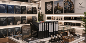 Jajaran tempat buku panduan aset jam tangan ASN Pemkot Medan Profesional bahan premium untuk usaha pembuatan rencana clearance horologi pegawai dan alat pusat instrumen clearance horologi Medan heavy duty minimalis berbagai folder lembar jaminan yang tersusun sangat rapi di dalam etalase toko perlengkapan kantor untuk mendukung nilai historis kota Medan