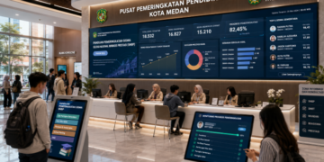 Dashboard interaktif Panduan Pemeringkatan Siswa SNBP yang menampilkan alur kalkulasi prestasi siswa real-time untuk mendukung efisiensi pendaftaran kota Medan.