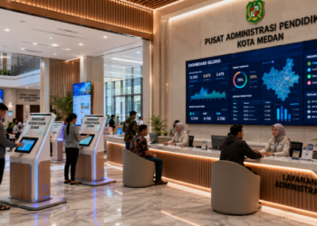 Dashboard interaktif Panduan Pendaftaran Siswa yang menampilkan alur seleksi pendaftar real-time untuk mendukung efisiensi pendaftaran kota Medan.