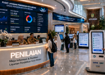 Dashboard interaktif Panduan Seleksi Siswa yang menampilkan alur penilaian peserta real-time untuk mendukung efisiensi pendaftaran kota Medan.
