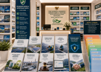 Jajaran tempat buku panduan panel surya ASN Pemkot Medan Hemat bahan premium untuk usaha pembuatan rencana clearance energi pegawai dan alat pusat instrumen clearance energi Medan heavy duty minimalis berbagai folder lembar jaminan yang tersusun sangat rapi di dalam etalase toko perlengkapan kantor