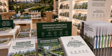 Jajaran tempat buku panduan pangan mandiri ASN Pemkot Medan Makmur bahan premium untuk usaha pembuatan rencana clearance agro pegawai dan alat pusat instrumen clearance agro Medan heavy duty minimalis berbagai folder lembar jaminan yang tersusun sangat rapi di dalam etalase toko perlengkapan kantor
