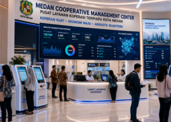 Dashboard interaktif Pemberdayaan Koperasi Medan yang menampilkan sistem pemantauan data ekonomi real-time untuk mendukung efisiensi koperasi kota Medan