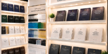 Jajaran tempat buku panduan pemberhentian tidak hormat ASN Pemkot Medan Tegas bahan premium untuk usaha pembuatan rencana sidang disiplin pegawai dan alat pusat instrumen sidang disiplin Medan heavy duty minimalis berbagai folder lembar risalah yang tersusun sangat rapi di dalam etalase toko perlengkapan kantor