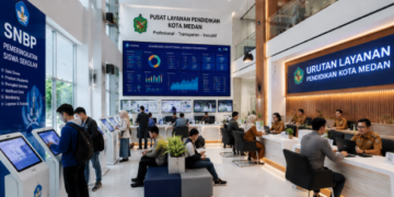 Dashboard interaktif Pemeringkatan Siswa Sekolah yang menampilkan alur evaluasi urutan real-time untuk mendukung efisiensi pendaftaran kota Medan.