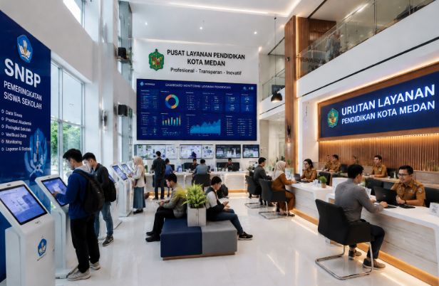 Dashboard interaktif Pemeringkatan Siswa Sekolah yang menampilkan alur evaluasi urutan real-time untuk mendukung efisiensi pendaftaran kota Medan.