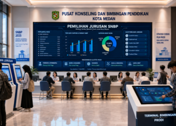 Dashboard interaktif Pemilihan Jurusan SNBP yang menampilkan alur penentuan prodi siswa real-time untuk mendukung efisiensi pendaftaran kota Medan.