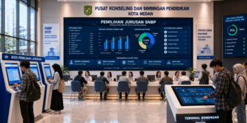 Dashboard interaktif Pemilihan Jurusan SNBP yang menampilkan alur penentuan prodi siswa real-time untuk mendukung efisiensi pendaftaran kota Medan.